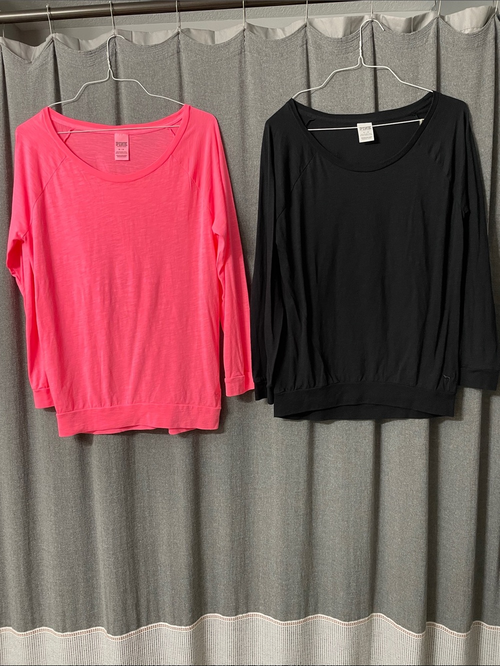PINK Victoria's Secret Scoop Neck Long Sleeve Tops- Coral and Black
